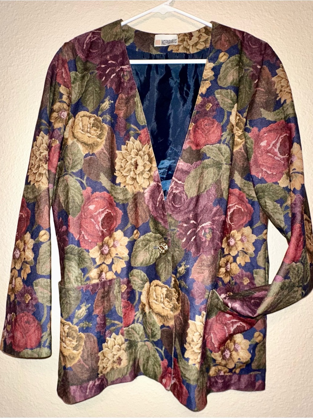 Sz 12 Vintage 90s  Inseparables Floral Lined Button Front Jacket w/ Pockets
